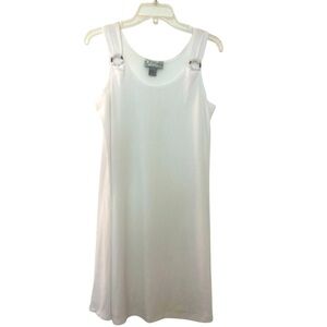 J VALDI swimsuit coverup, white, semi-sheer, size Large, shoulders with hoops